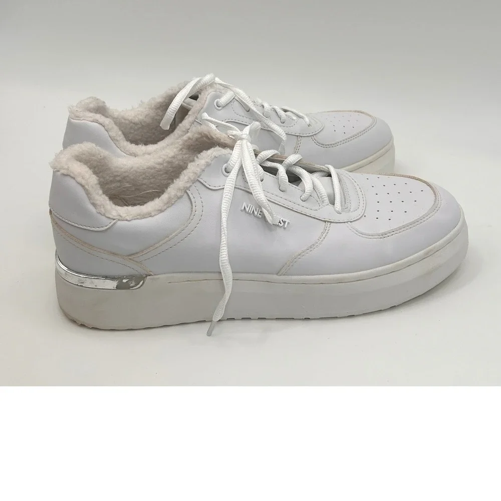 Nine West Womens Cuddly Lace Up Sneakers Size 11 White Lined Leather Look